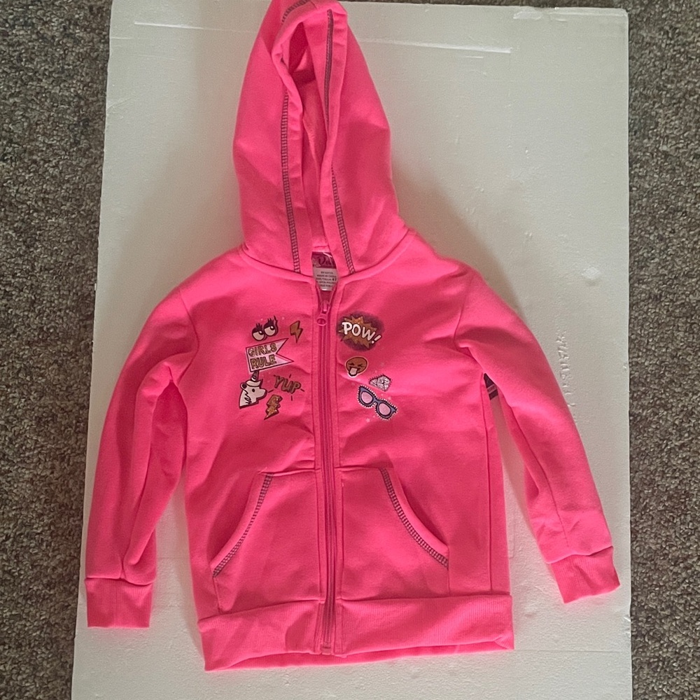 Diva Bright Pink Kids Hoodie with Fun Patches Size 4T